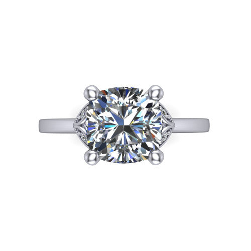 Lola cushion solitaire engagement ring in 14K White Gold, top-down view showing the four-prong cushion center diamond