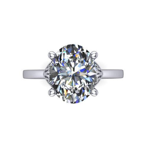 Lola oval solitaire engagement ring in 14K White Gold, top-down view showing the four-prong oval center diamond