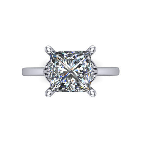 Lola princess solitaire engagement ring in 18K White Gold, top-down view showing the four-prong princess center diamond