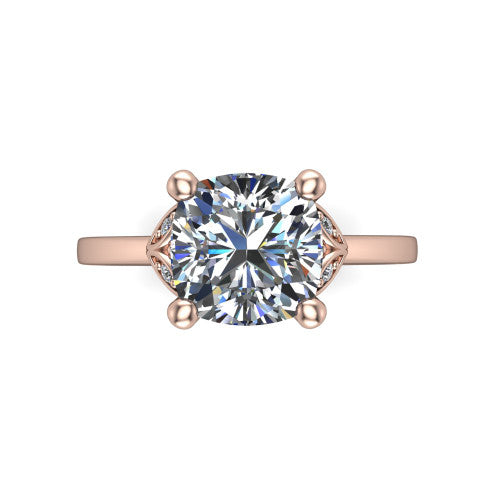 Lola cushion solitaire engagement ring in 14K Rose Gold, top-down view showing the four-prong cushion center diamond