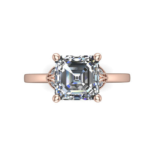 Lola square emerald solitaire engagement ring in 18K Rose Gold, top-down view showing the four-prong square emerald center diamond