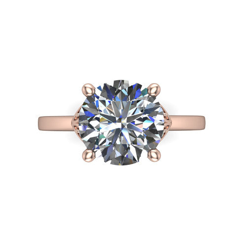 Lola round solitaire engagement ring in 14K Rose Gold, top-down view showing the four-prong round center diamond