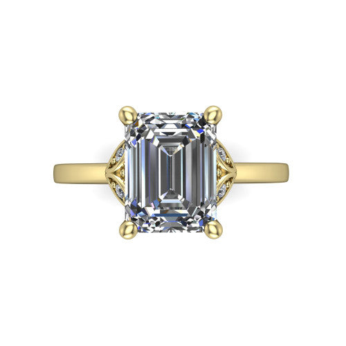 Lola emerald solitaire engagement ring in 14K Yellow Gold, top-down view showing the four-prong emerald center diamond