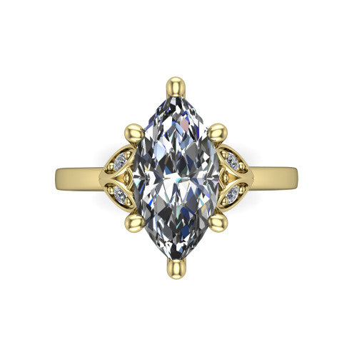 Lola marquise solitaire engagement ring in 18K Yellow Gold, top-down view showing the four-prong marquise center diamond