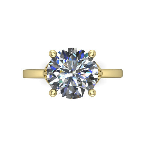Lola round solitaire engagement ring in 18K Yellow Gold, top-down view showing the four-prong round center diamond