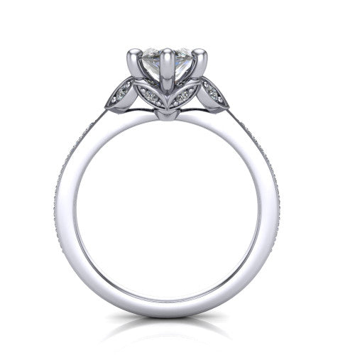 Lena marquise solitaire engagement ring in 14K White Gold, through-finger front profile showing the petal-inspired basket