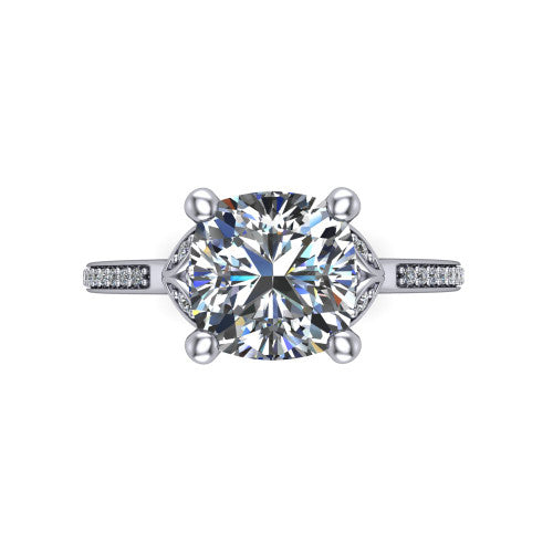 Lena cushion solitaire engagement ring in Platinum, top-down view showing the four-prong cushion center diamond