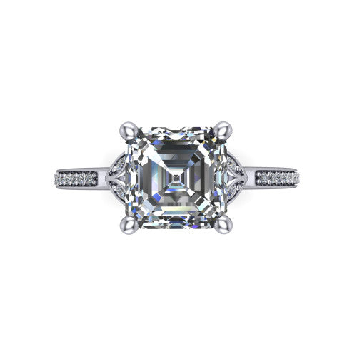 Lena square emerald solitaire engagement ring in Platinum, top-down view showing the four-prong square emerald center diamond