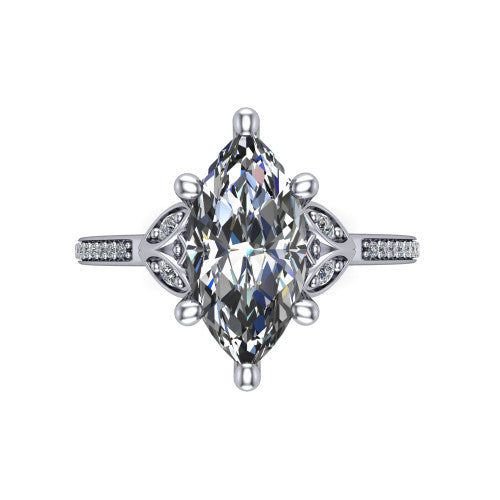 Lena marquise solitaire engagement ring in 14K White Gold, top-down view showing the four-prong marquise center diamond