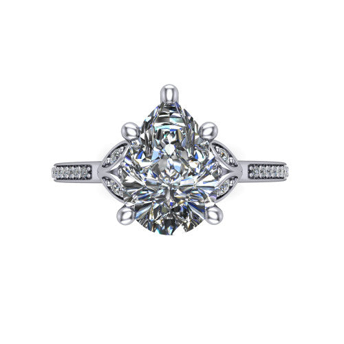 Lena pear solitaire engagement ring in Platinum, top-down view showing the four-prong pear center diamond