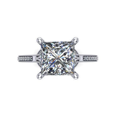 Lena princess solitaire engagement ring in Platinum, top-down view showing the four-prong princess center diamond