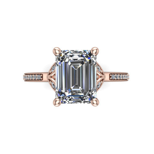 Lena emerald solitaire engagement ring in 14K Rose Gold, top-down view showing the four-prong emerald center diamond