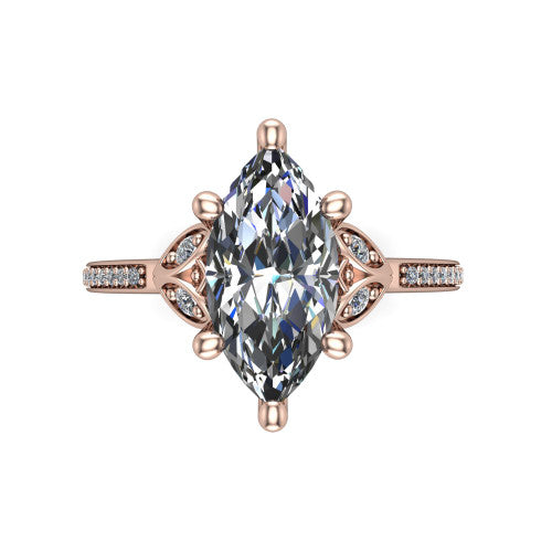Lena marquise solitaire engagement ring in 18K Rose Gold, top-down view showing the four-prong marquise center diamond