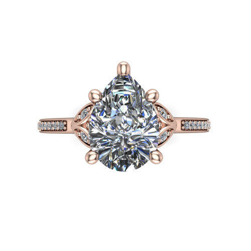 Lena pear solitaire engagement ring in 14K Rose Gold, top-down view showing the four-prong pear center diamond