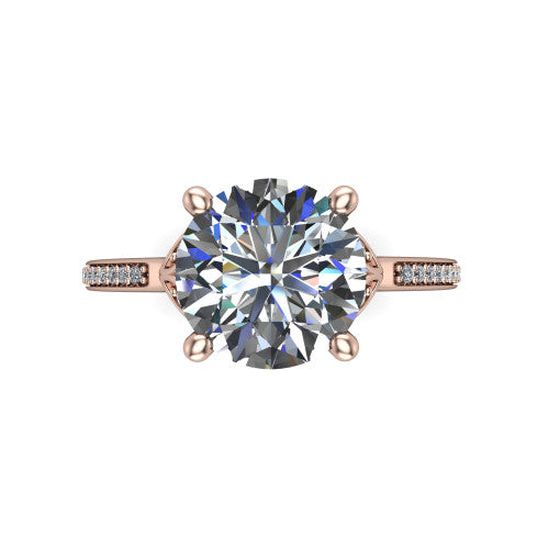 Lena round solitaire engagement ring in 18K Rose Gold, top-down view showing the four-prong round center diamond
