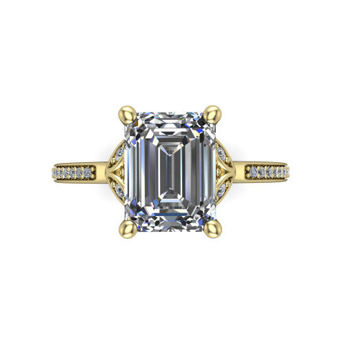 Lena emerald solitaire engagement ring in 18K Yellow Gold, top-down view showing the four-prong emerald center diamond