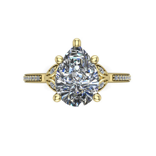 Lena pear solitaire engagement ring in 18K Yellow Gold, top-down view showing the four-prong pear center diamond