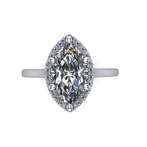 Dakota marquise halo engagement ring in 14K White Gold, top-down view showing the marquise center diamond framed by a pave halo