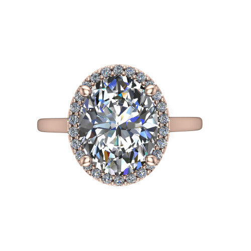 Dakota oval halo engagement ring in 14K Rose Gold, top-down view showing the oval center diamond framed by a pave halo