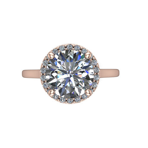 Dakota round halo engagement ring in 14K Rose Gold, top-down view showing the round center diamond framed by a pave halo