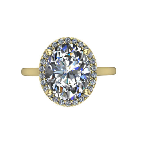 Dakota oval halo engagement ring in 14K Yellow Gold, top-down view showing the oval center diamond framed by a pave halo