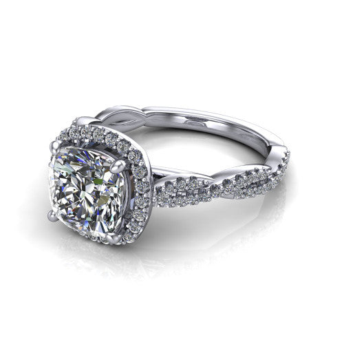 Dahlia Cushion Shape Halo Engagement Ring in 14K White Gold