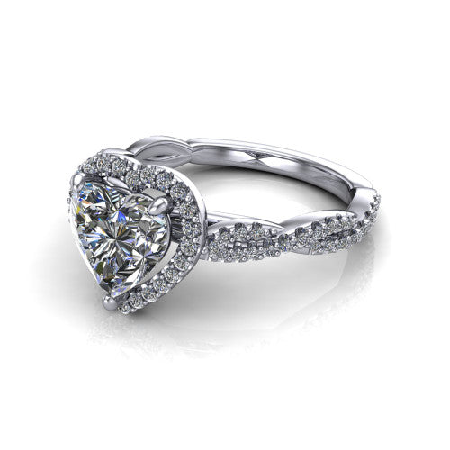 Dahlia Heart Shape Halo Engagement Ring in 14K White Gold