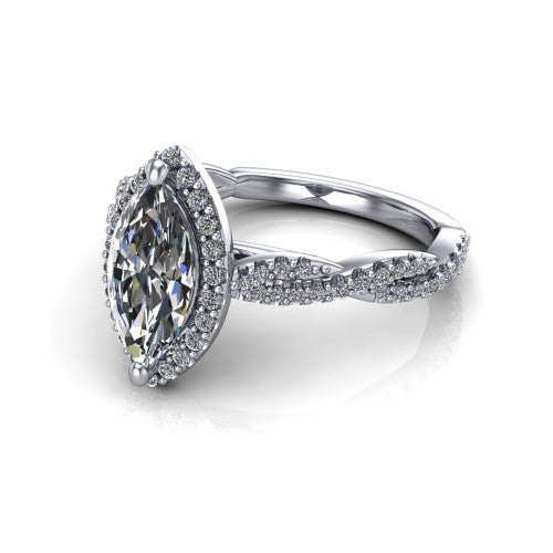 Dahlia Marquise Shape Halo Engagement Ring in 14K White Gold