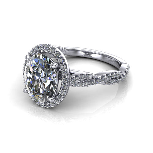 Dahlia Oval Shape Halo Engagement Ring in 18K White Gold