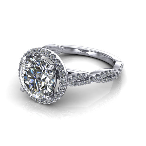 Dahlia Round Shape Halo Engagement Ring in Platinum