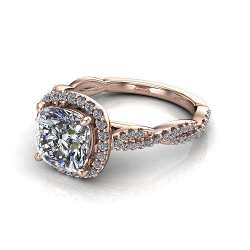 Dahlia Cushion Shape Halo Engagement Ring in 18K Rose Gold