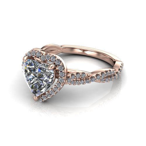 Dahlia Heart Shape Halo Engagement Ring in 14K Rose Gold