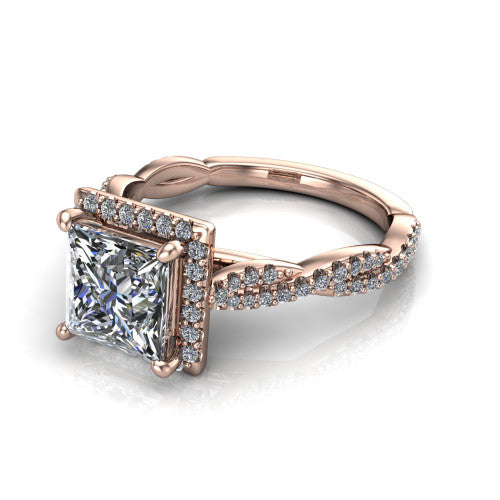 Dahlia Princess Shape Halo Engagement Ring in 14K Rose Gold