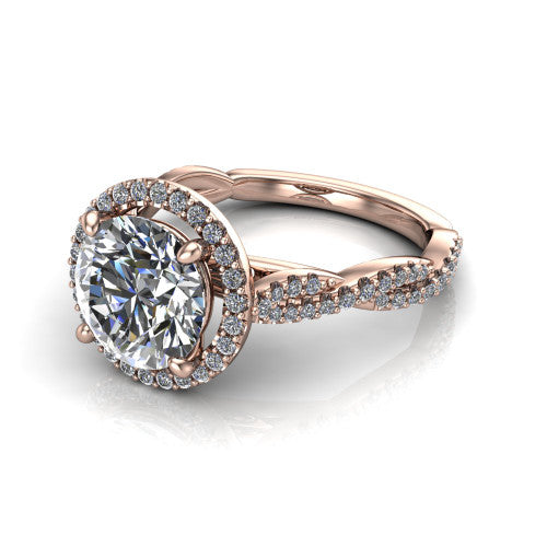 Dahlia Round Shape Halo Engagement Ring in 14K Rose Gold