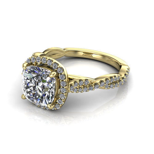 Dahlia Cushion Shape Halo Engagement Ring in 14K Yellow Gold