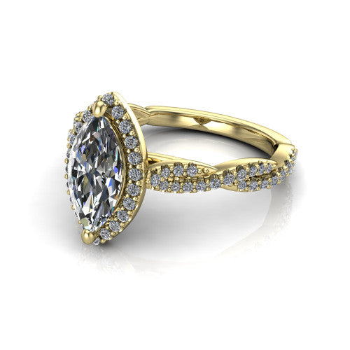 Dahlia Marquise Shape Halo Engagement Ring in 14K Yellow Gold