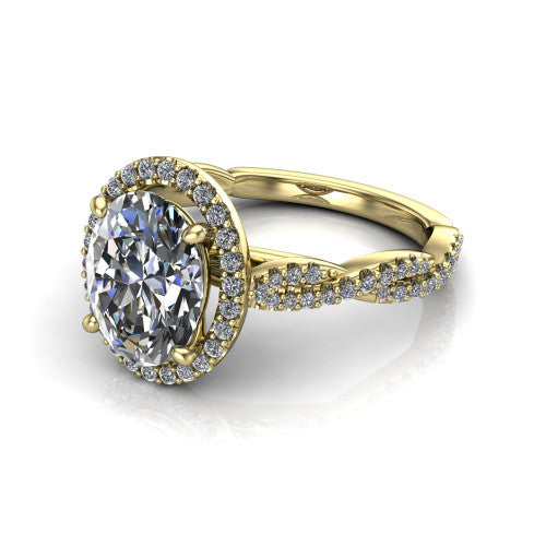 Dahlia Oval Shape Halo Engagement Ring in 14K Yellow Gold