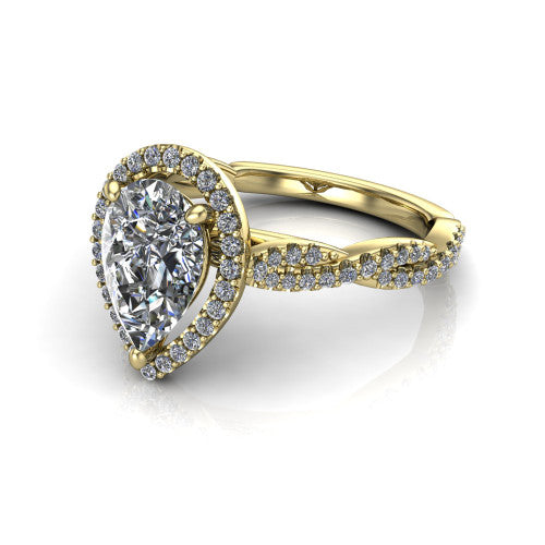 Dahlia Pear Shape Halo Engagement Ring in 18K Yellow Gold
