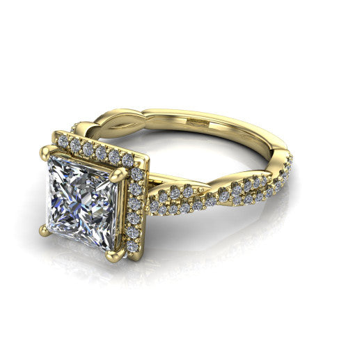 Dahlia Princess Shape Halo Engagement Ring in 14K Yellow Gold