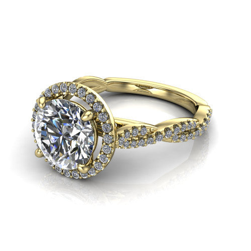 Dahlia Round Shape Halo Engagement Ring in 14K Yellow Gold