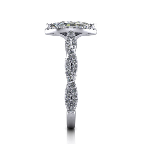 Dahlia Marquise Shape Halo Engagement Ring in 14K White Gold