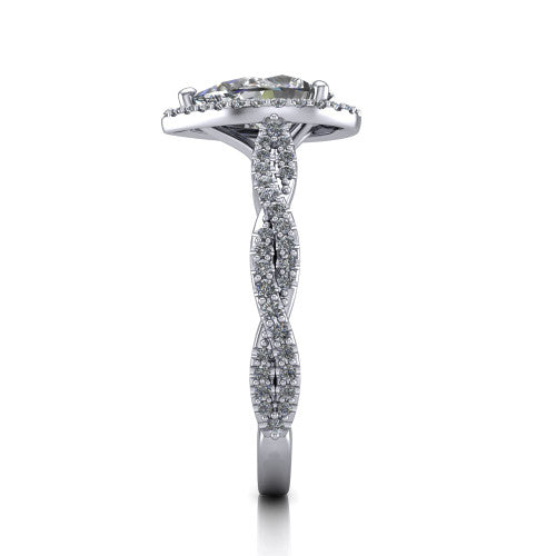 Dahlia Pear Shape Halo Engagement Ring in 18K White Gold