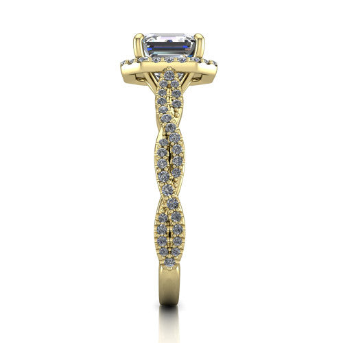Dahlia Square Emerald Shape Halo Engagement Ring in 18K Yellow Gold