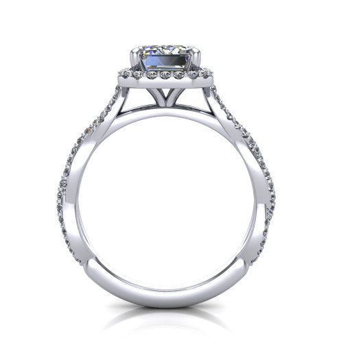 Dahlia Emerald Shape Halo Engagement Ring in 14K White Gold
