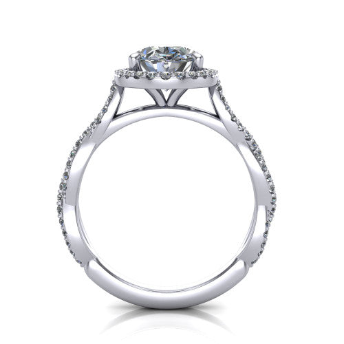 Dahlia Oval Shape Halo Engagement Ring in 18K White Gold