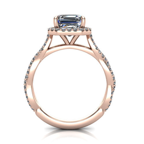Dahlia Square Emerald Shape Halo Engagement Ring in 18K Rose Gold