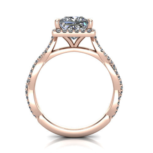 Dahlia Princess Shape Halo Engagement Ring in 14K Rose Gold