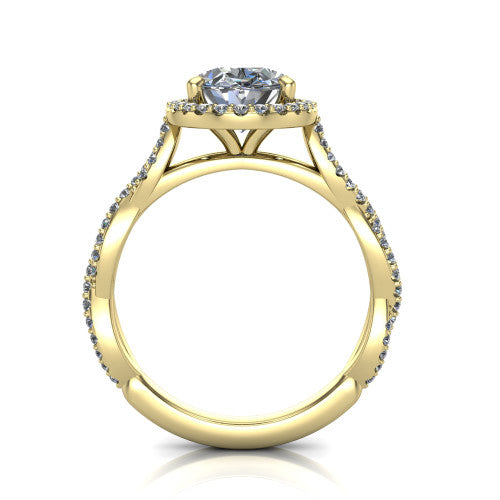 Dahlia Oval Shape Halo Engagement Ring in 18K Yellow Gold
