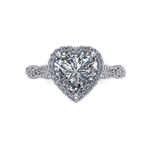 Dahlia Heart Shape Halo Engagement Ring in 14K White Gold