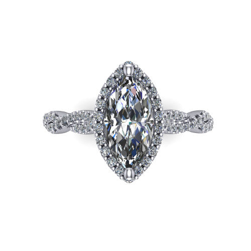 Dahlia Marquise Shape Halo Engagement Ring in 18K White Gold
